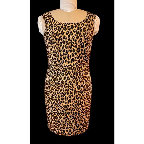 Leslie Stuart Leopard Print Dress Sz. 10 Lined Back Zip Career Party - Picture 2 of 10